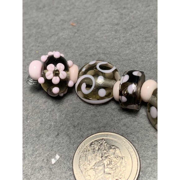 Handmade Pink & Gray Lampwork Glass Beads Polka Dot & Swirl Pattern Jewelry Maki - Picture 3 of 6